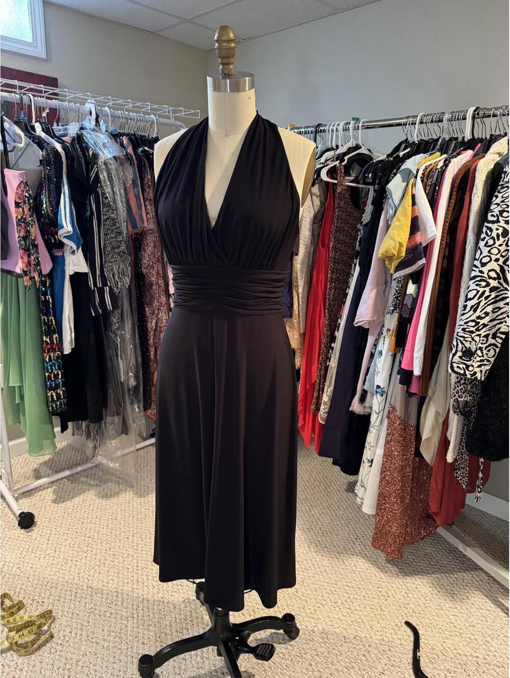 Jones New York - Classic Black Halter Neck Jersey Midi Dress - Sz 4